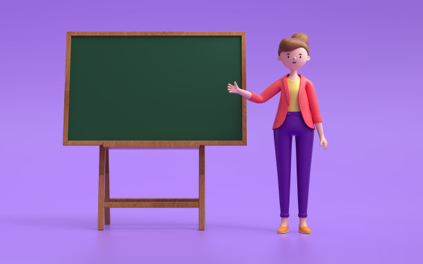 卡通人物站在黑板附近，指着什么东西图片下载