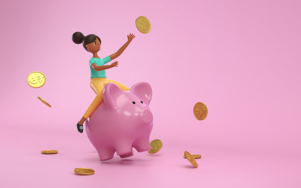 卡通人物坐在储蓄罐上。图片下载