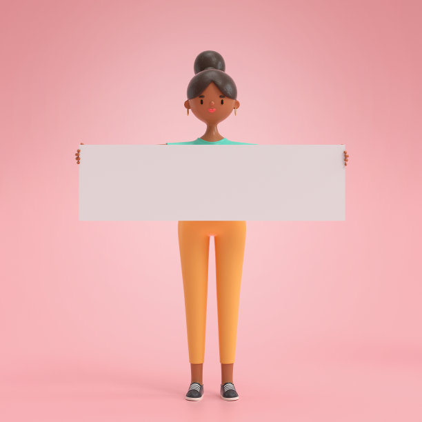 卡通人物举着空白的白色标语牌图片下载