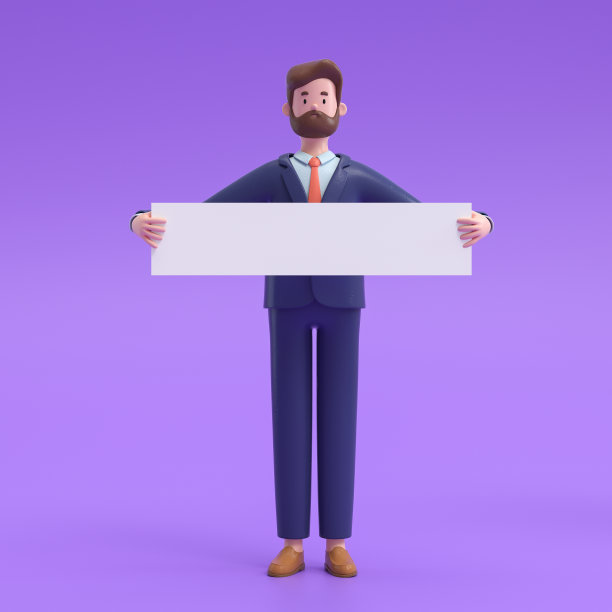 卡通人物举着空白的白色标语牌图片下载