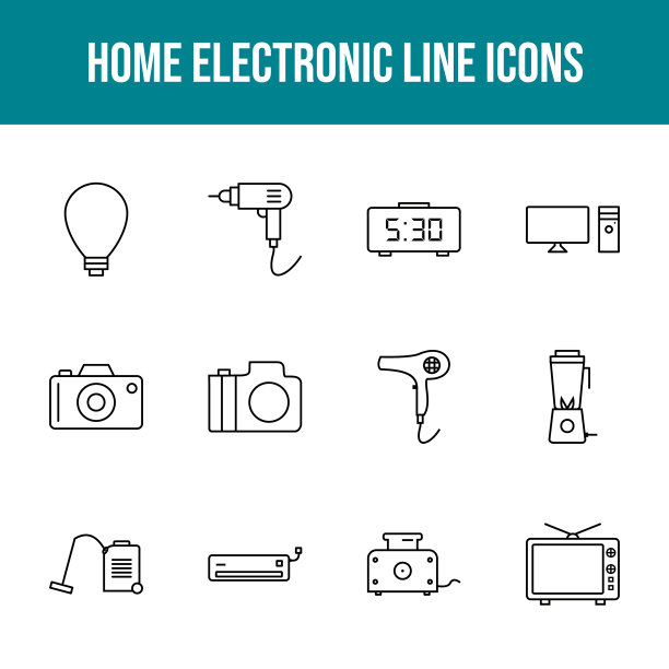 独特的家用电子线图标集图片下载