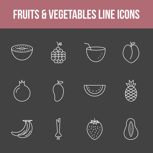独特的水果蔬菜线图标设置图片下载