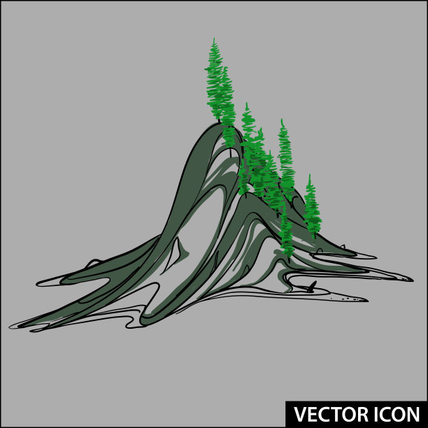 向量图标的高石头岩石与树图片下载