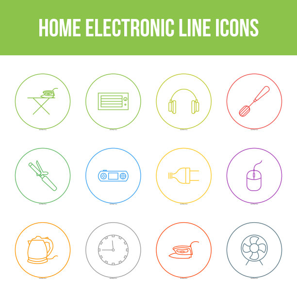 独特的家用电子线图标集图片下载