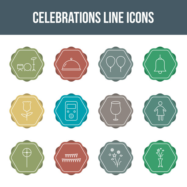 独特的庆祝线图标集图片下载