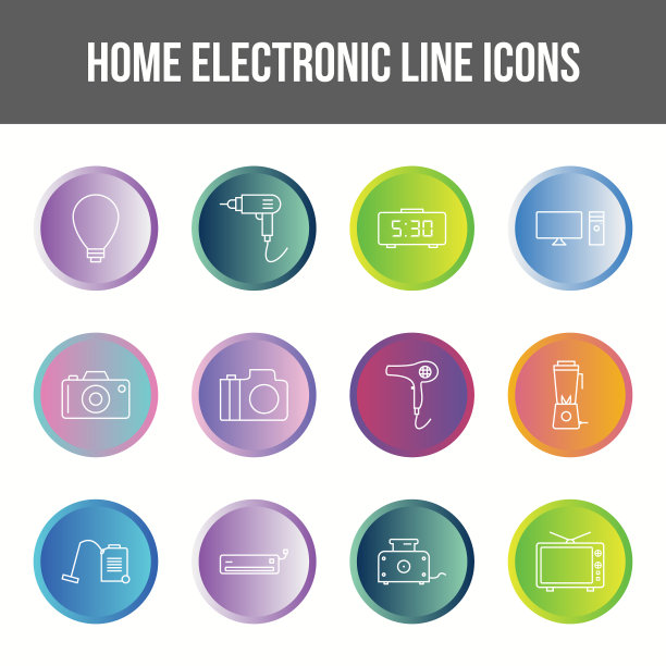 独特的家用电子线图标集图片下载