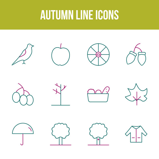 独特的秋季线条图标集图片下载