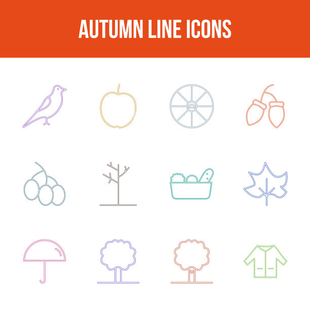 独特的秋季线条图标集图片下载