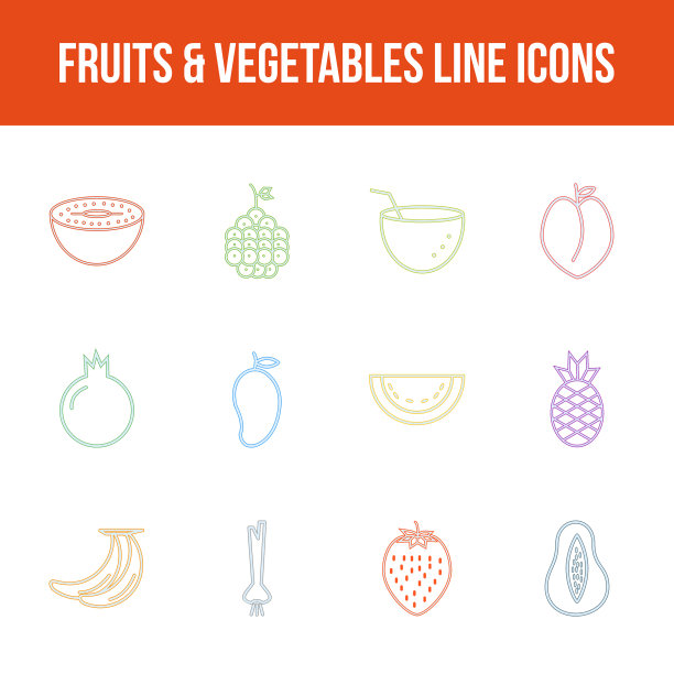 独特的水果蔬菜线图标设置图片下载