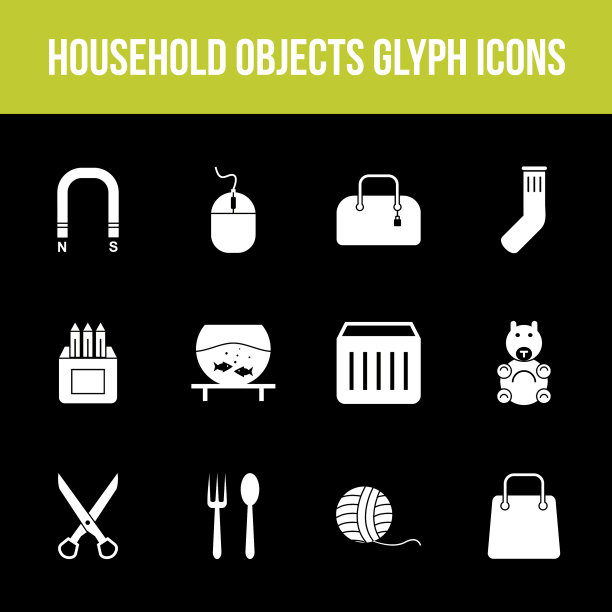 独特的家居用品字形图标集图片下载