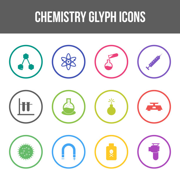 独特的化学字形图标集图片下载