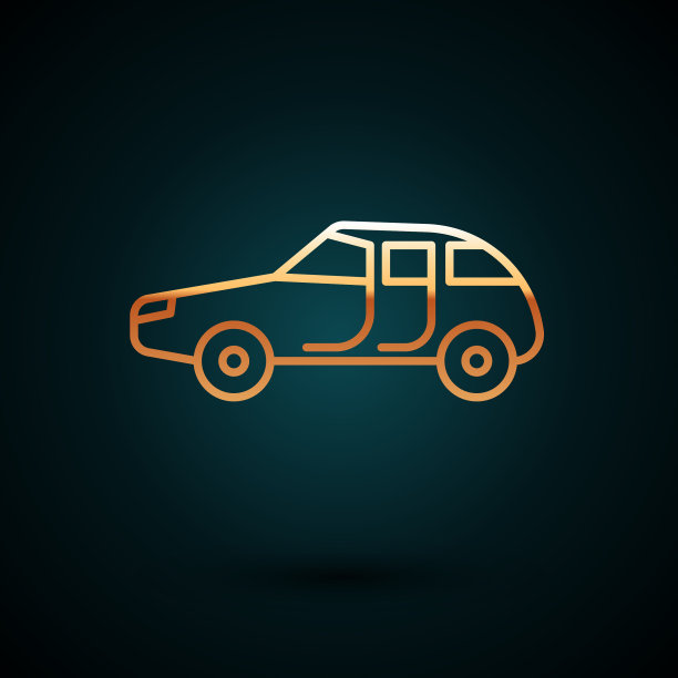 金色线汽车图标孤立在深蓝色图片下载