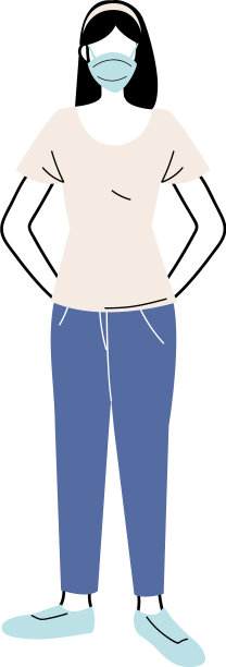 年轻女子戴着医用口罩站在白种人身上图片下载