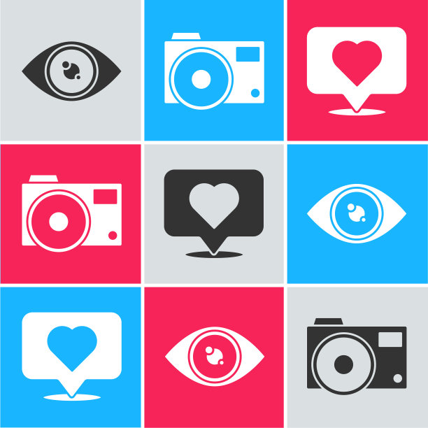 设置眼睛照片相机和喜欢和心的图标图片下载