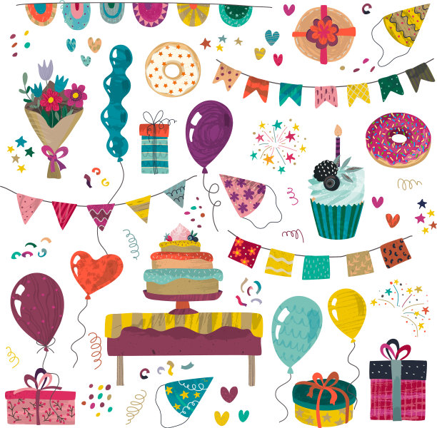 生日派对欢乐元素集-节日图片下载