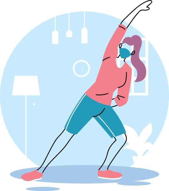 戴口罩的妇女呆在家里锻炼图片下载