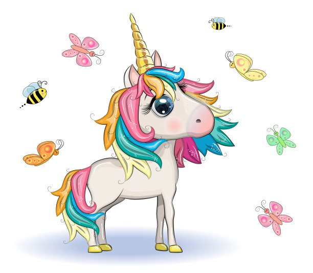 神奇可爱的独角兽、星星、云朵和月亮海报图片下载