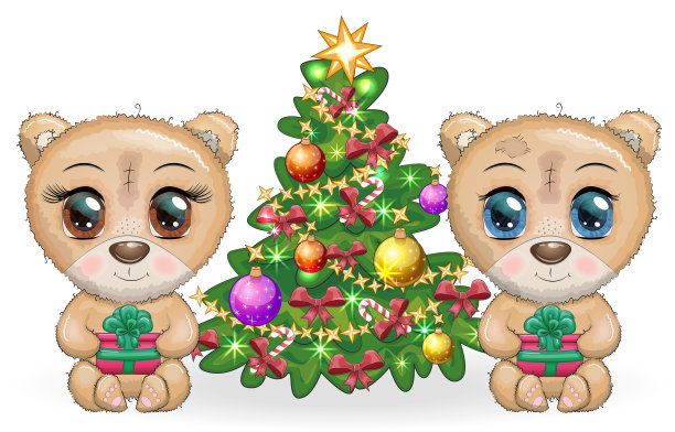 一对可爱的大眼睛卡通泰迪熊图片下载