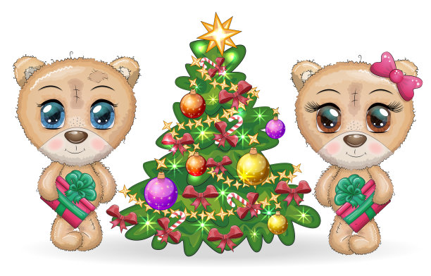 一对可爱的大眼睛卡通泰迪熊图片下载