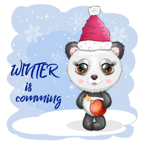 可爱的卡通熊猫熊和大眼睛在一个红色图片下载