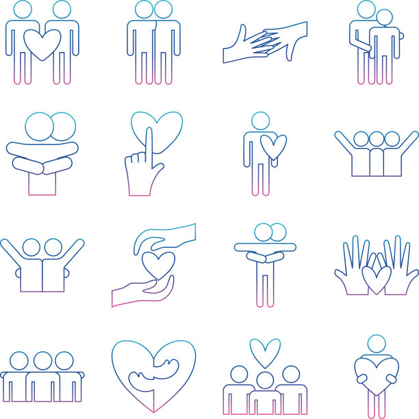 拥抱和爱降级线条风格的图标设置图片下载