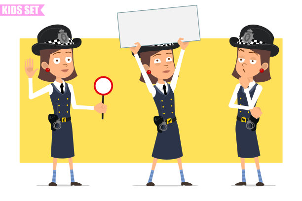 卡通有趣的英国警察女孩角色设置图片下载