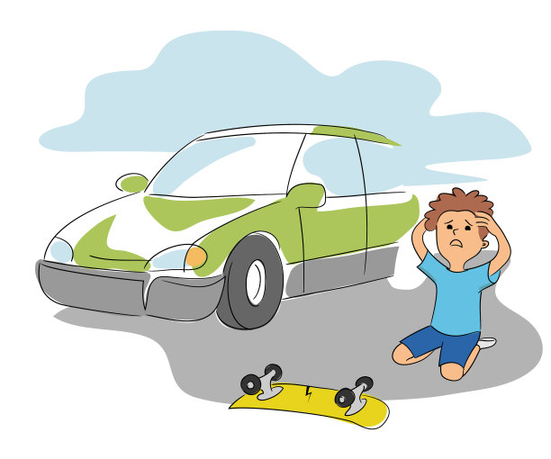 小男孩撞在滑板上与汽车相撞图片下载