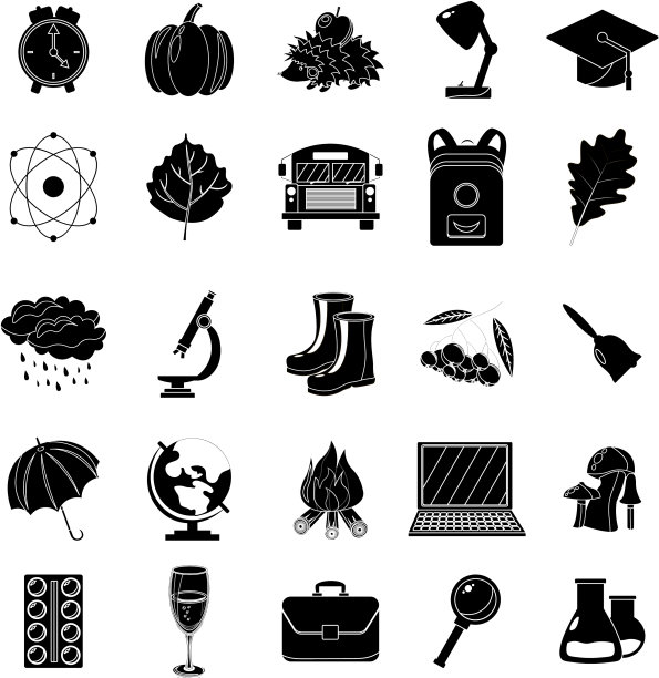 秋季学校图标设置黑白风格图片下载