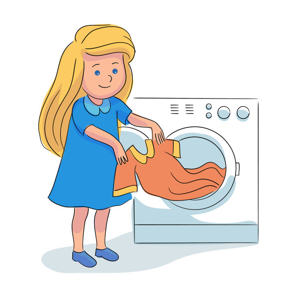 小女孩把衣服从洗衣机里拿出来图片下载