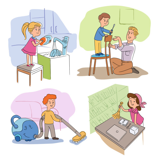 儿童助手角色家政场景设置图片下载