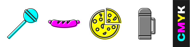 设置棒棒糖热狗三明治披萨和热水瓶图片下载