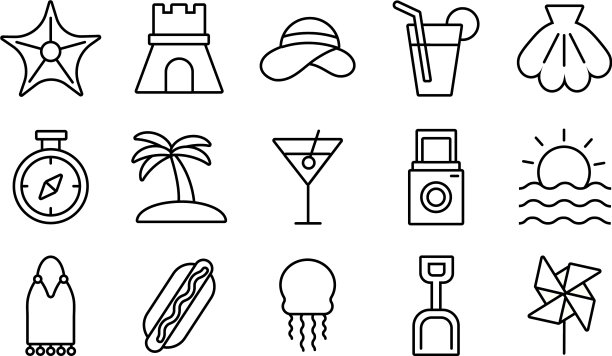 捆绑夏季度假集图标图片下载