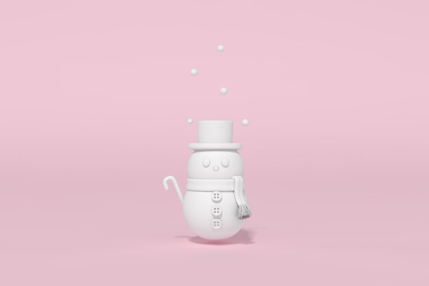 可爱的白雪雪人站在粉红色的圣诞背景3d渲染。3d插图庆祝，圣诞节和新年的概念。图片下载