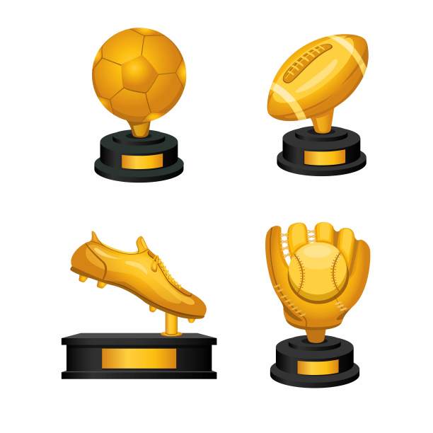 足球，棒球和美国足球的象征运动奖金thropy图标设置向量图片下载