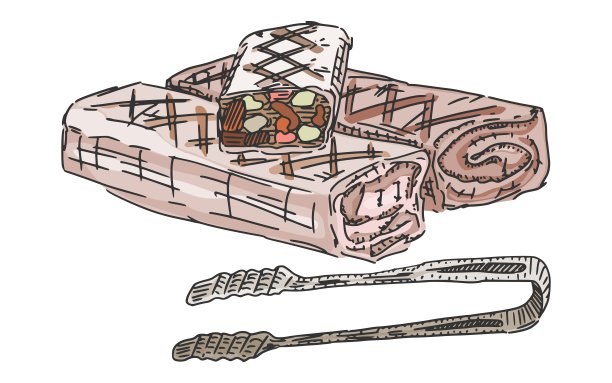 烤肉串东方食物在皮塔饼和钳子。新图片下载