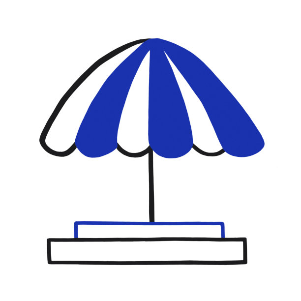 蓝色与白色条纹空户外市场海滩咖啡馆酒吧酒吧餐厅伞。品牌冠侧视图。图标模拟孤立的白色背景。水彩图片下载