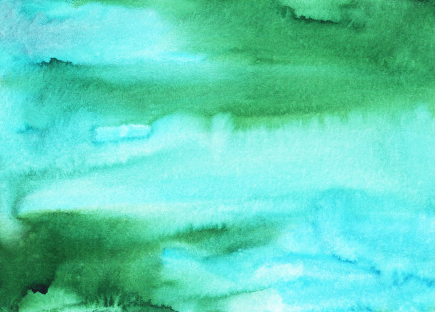 水彩浅蓝色和绿色染色背景纹理。彩色柔和的水背景，手绘。图片下载