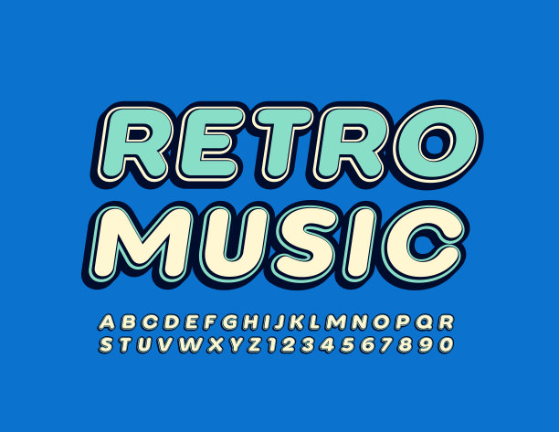向量创意标志复古音乐。时髦的字母和数字集图片下载