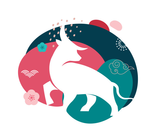 中国新年2021年的牛，红牛，中国生肖的象征。矢量背景与传统东方装饰图片下载