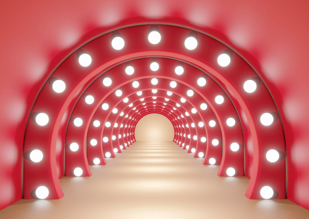 红色拱门或隧道在橙色走廊与照明图片下载
