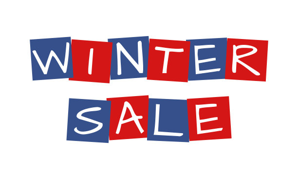 冬季促销，旗帜或优惠券模板在蓝色和红色的颜色卡通风格图片下载