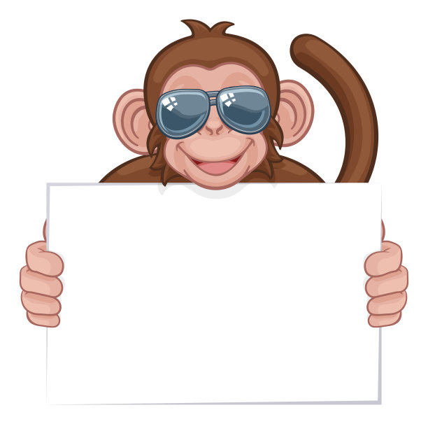 猴子太阳镜卡通动物举牌图片下载
