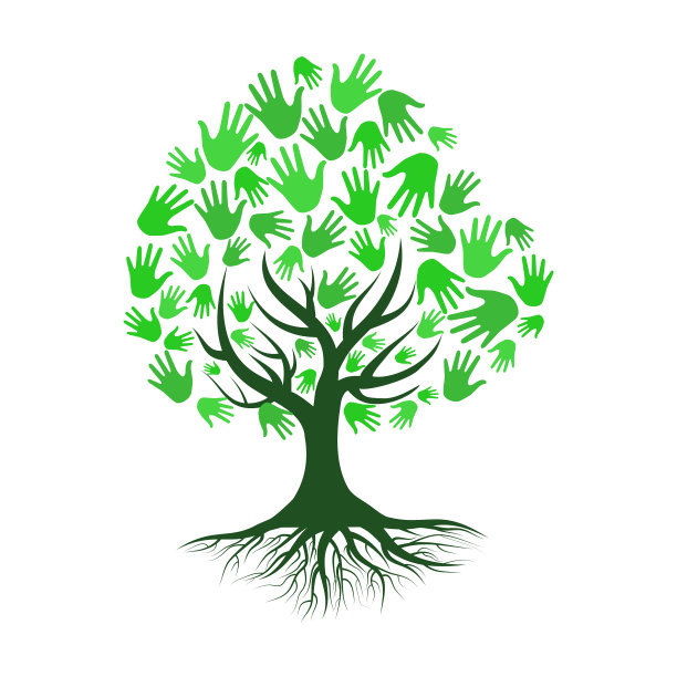 手与树孤立在白色背景。图片下载