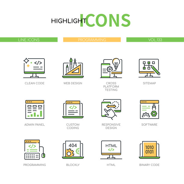 编程-现代线条设计风格图标集图片下载