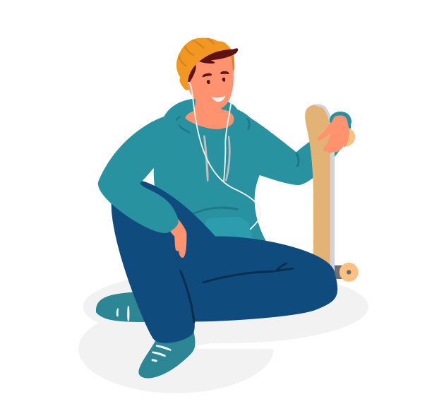 坐在滑板旁边的少年素材图片