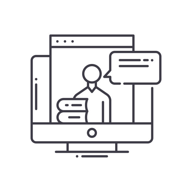 在线教练图标，线性孤立的插图，细线矢量，网页设计标志，轮廓概念符号与可编辑的白色背景笔触。图片下载