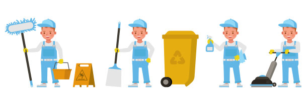 看门人小孩性格矢量设计。表现在各种带有情感的动作中。图片下载