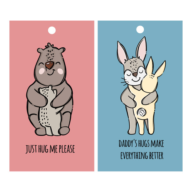 父亲节标签父母拥抱卡通矢量插图集图片下载