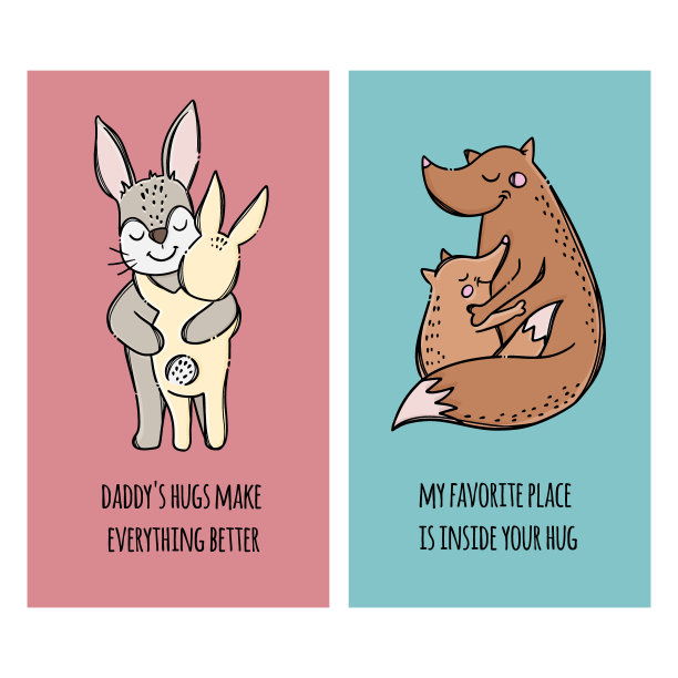 父亲节横幅拥抱和亲吻矢量插图集图片下载