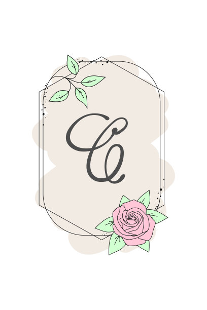 优雅的首字母C加上玫瑰的花香。图形的字母表。植物的字母字体标志或图标。印刷元素设计的徽章，标签，问候或婚礼贺卡，装饰的想法。图片下载